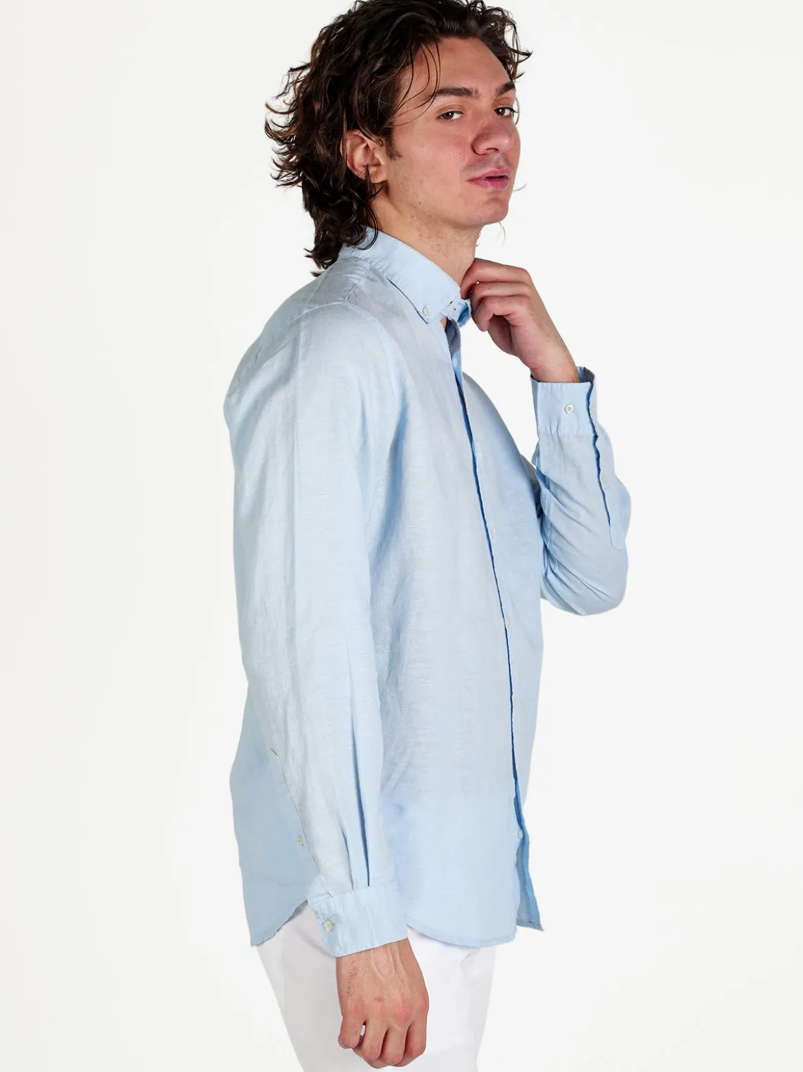 Guy Camicia da uomo in misto lino a maniche lunghe