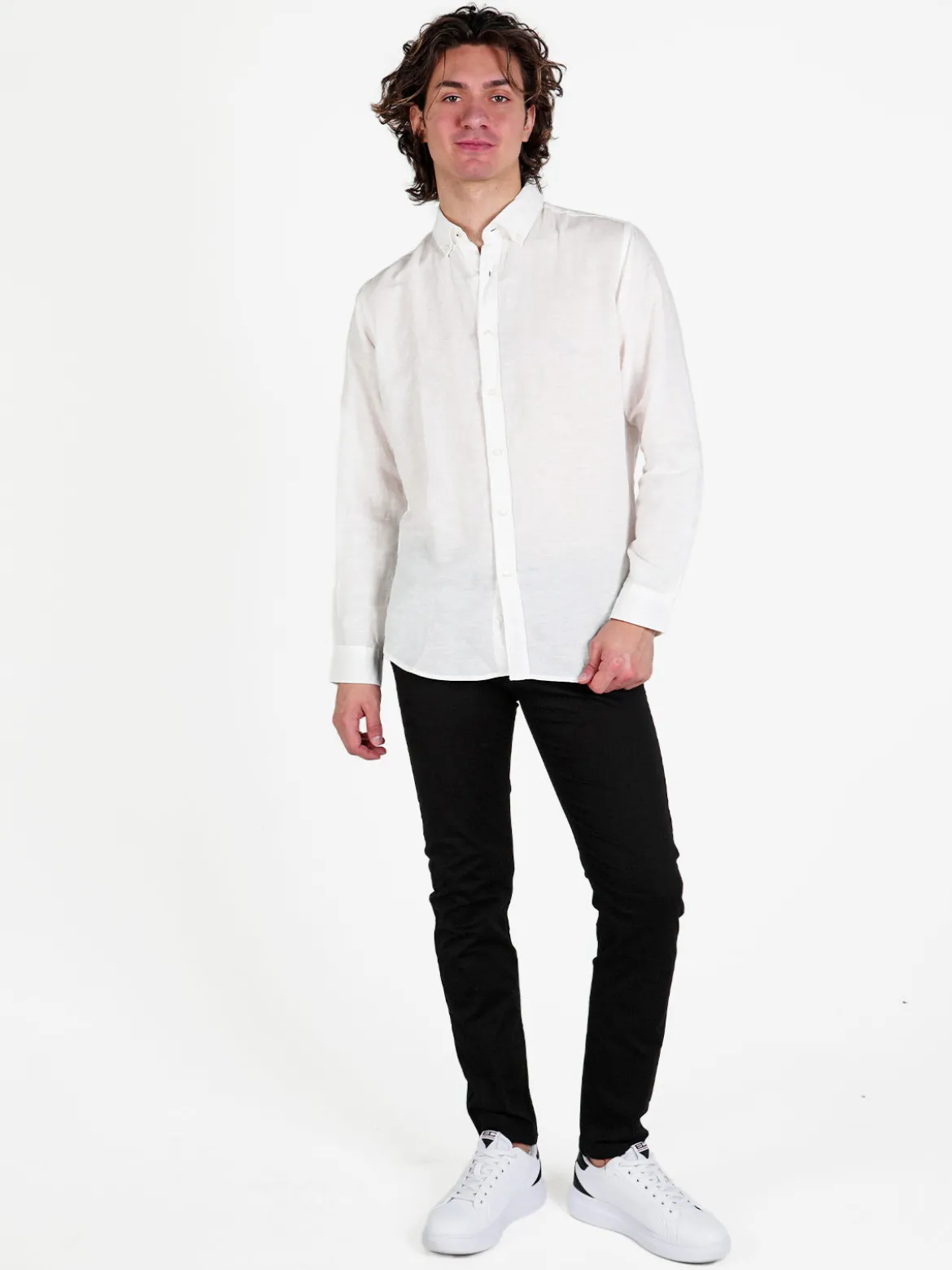 Guy Camicia da uomo in misto lino a maniche lunghe
