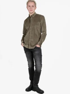 Guy Camicia da uomo in velluto a maniche lunghe