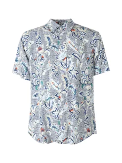 Guy Camicia da uomo in viscosa a maniche corte con stampa floreale - multicolore
