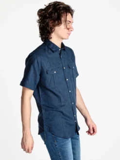 Guy Camicia da uomo misto lino a maniche corte