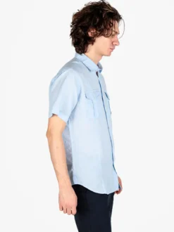 Guy Camicia da uomo misto lino a maniche corte
