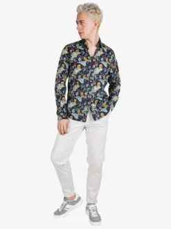 Guy Camicia floreale da uomo in cotone a maniche lunghe