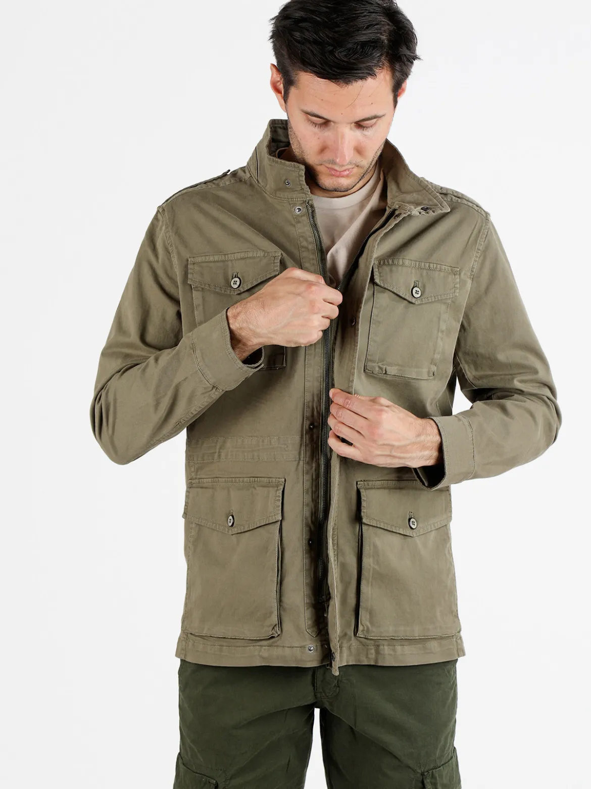 Guy Giacca da uomo modello parka con bottoni e zip