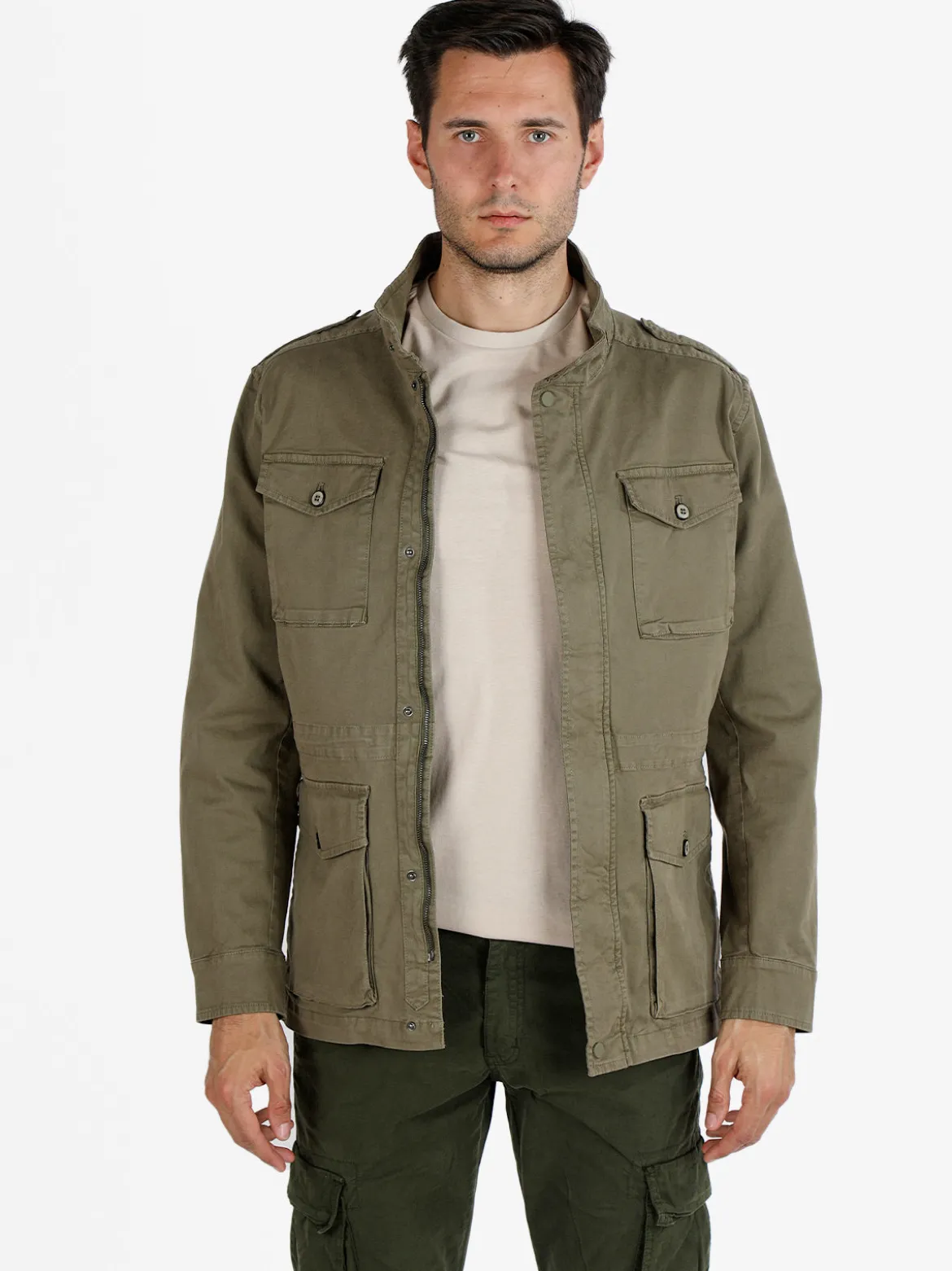 Guy Giacca da uomo modello parka con bottoni e zip