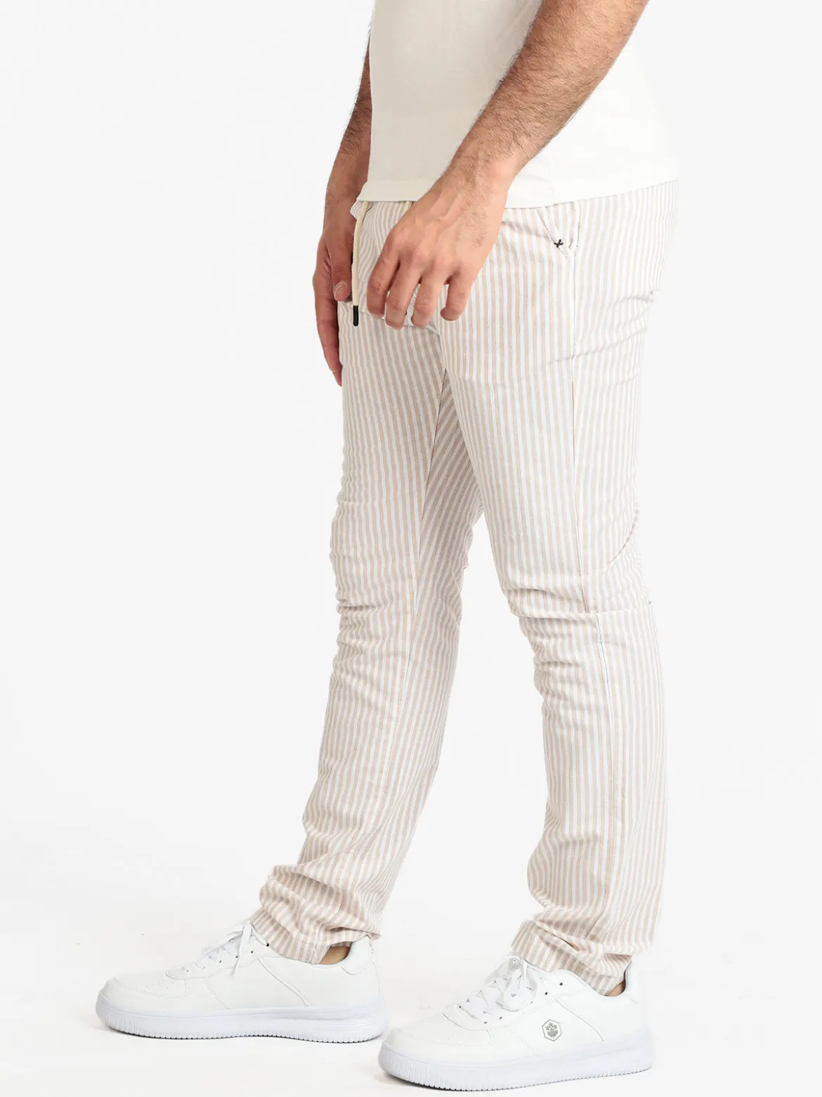 Guy Pantaloni rigati in cotone con coulisse da uomo