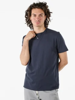 Guy T-shirt da uomo in cotone con bottoncini sullo scollo - blu suro