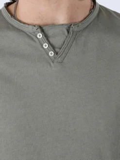 Guy T-shirt da uomo in cotone con bottoncini sullo scollo - militare