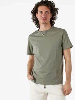 Guy T-shirt da uomo in cotone con bottoncini sullo scollo - militare