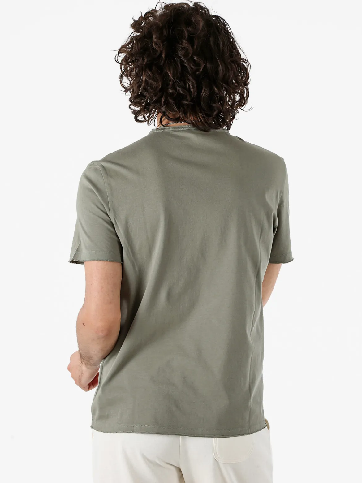 Guy T-shirt da uomo in cotone con bottoncini sullo scollo - militare