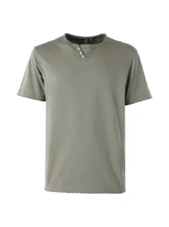 Guy T-shirt da uomo in cotone con bottoncini sullo scollo - militare
