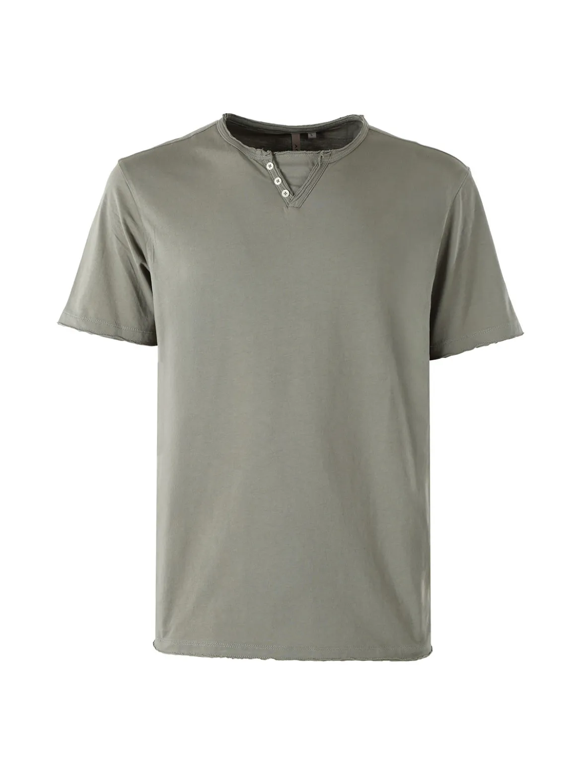 Guy T-shirt da uomo in cotone con bottoncini sullo scollo - militare