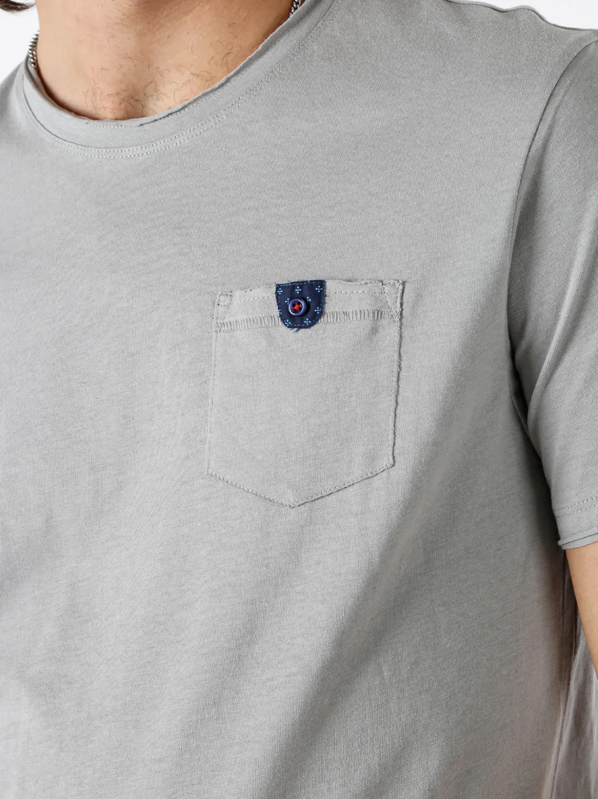 Guy T-shirt girocollo da uomo in cotone con taschino - grigio