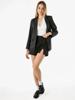 Hdl Milano Gonna a pantalone gessata da donna con piccolo spacco - nero