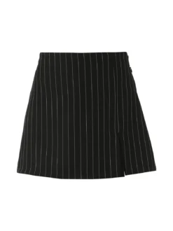 Hdl Milano Gonna a pantalone gessata da donna con piccolo spacco - nero