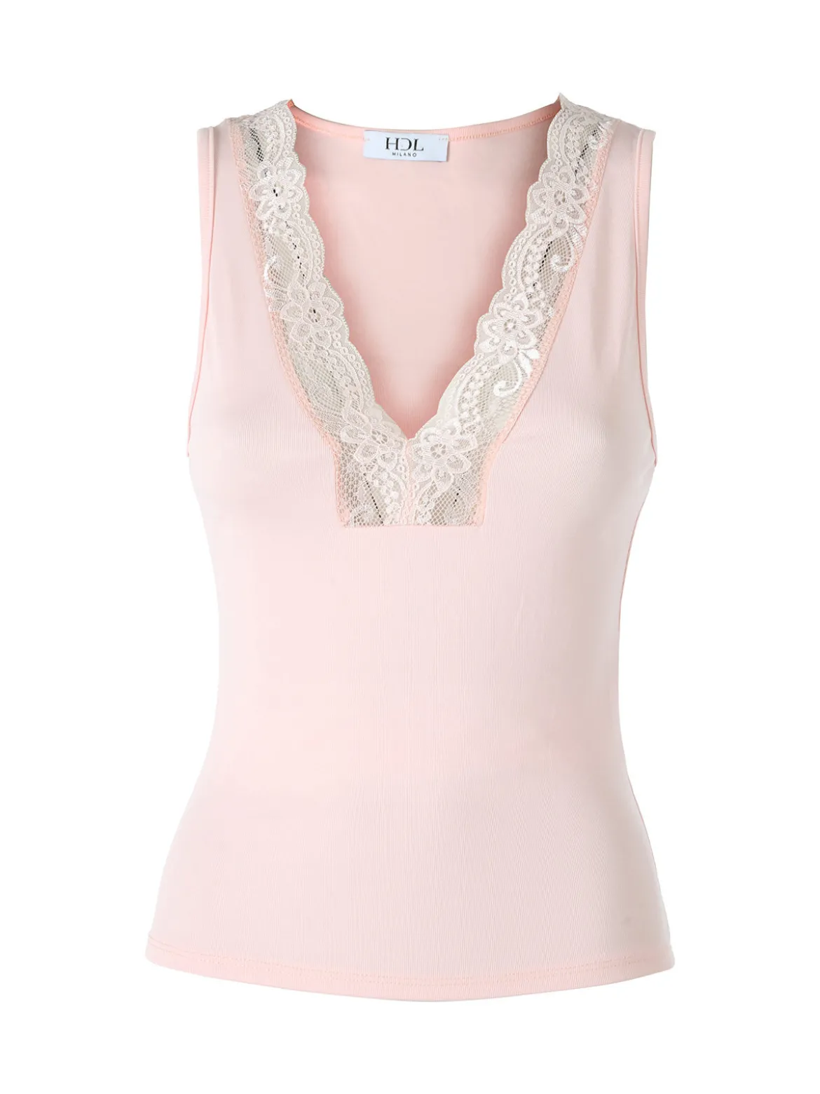 Hdl Milano Top donna con scollo a V e pizzo - rosa