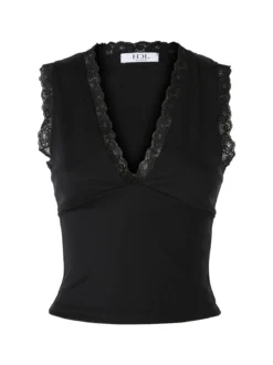 Hdl Milano Top donna elasticizzato con dettagli di pizzo - nero
