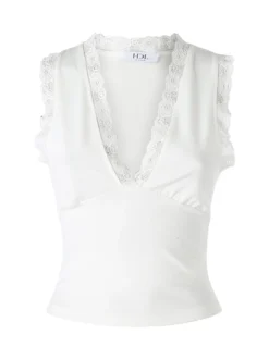 Hdl Milano Top donna elasticizzato con dettagli di pizzo - panna