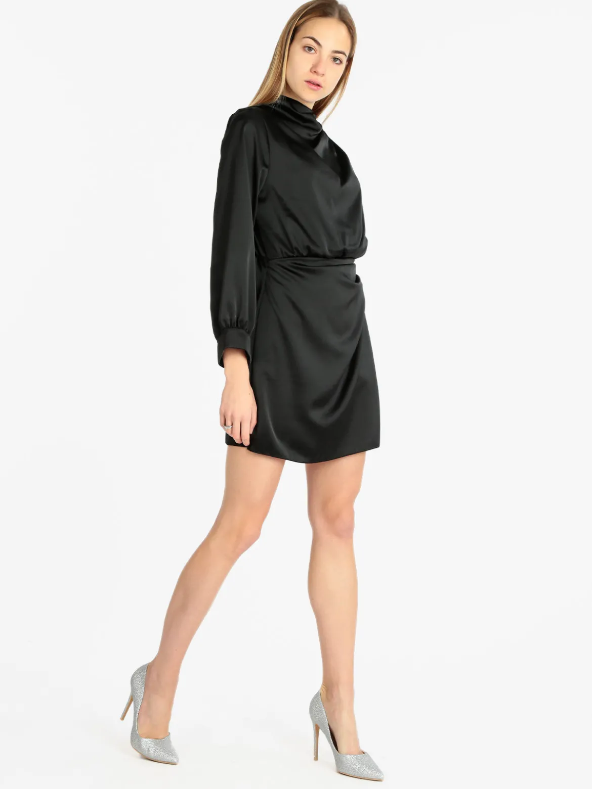 Hdl Milano Vestito donna manica lunga effetto raso