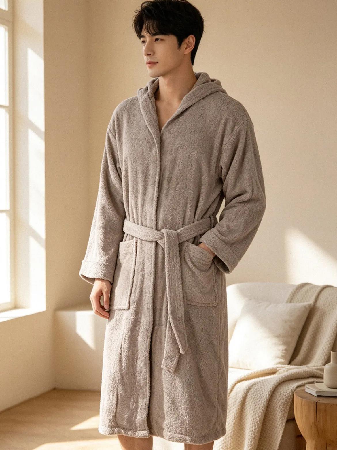 Home Zen Accappatoio unisex in spugna di cotone con cappuccio