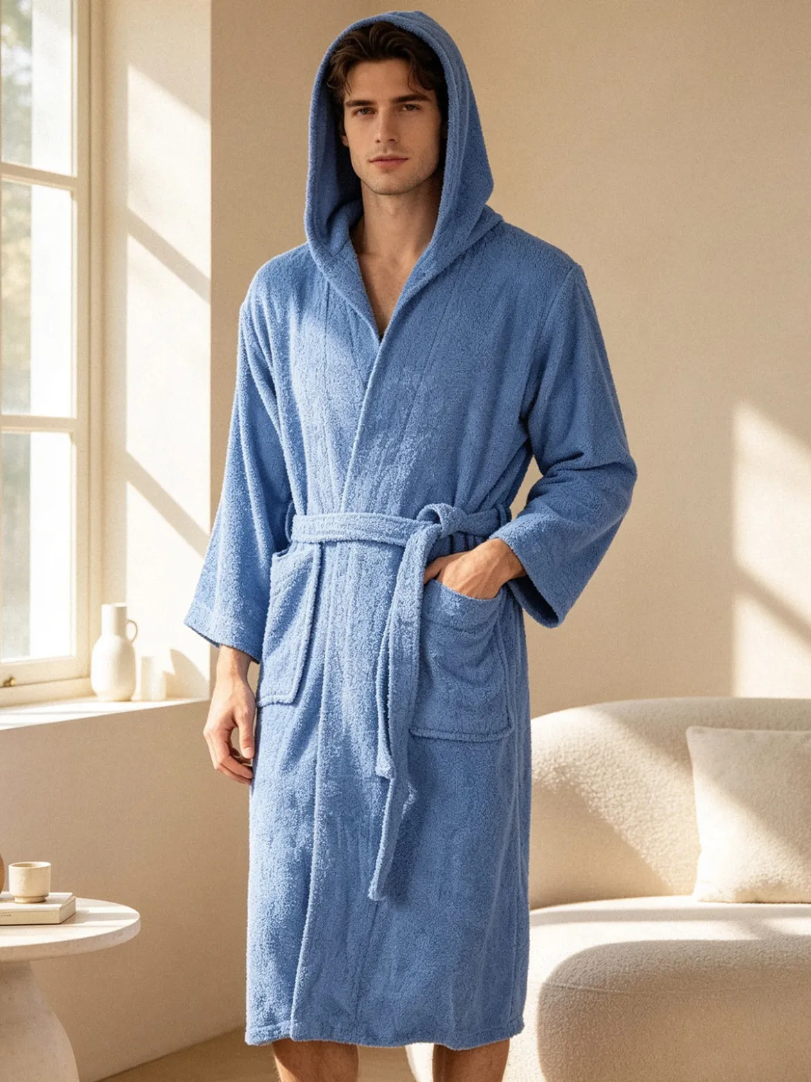 Home Zen Accappatoio unisex in spugna di cotone con cappuccio
