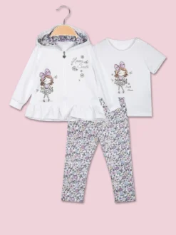 Hope Star Completo da neonata 3 pezzi con cappuccio e leggings fiorati