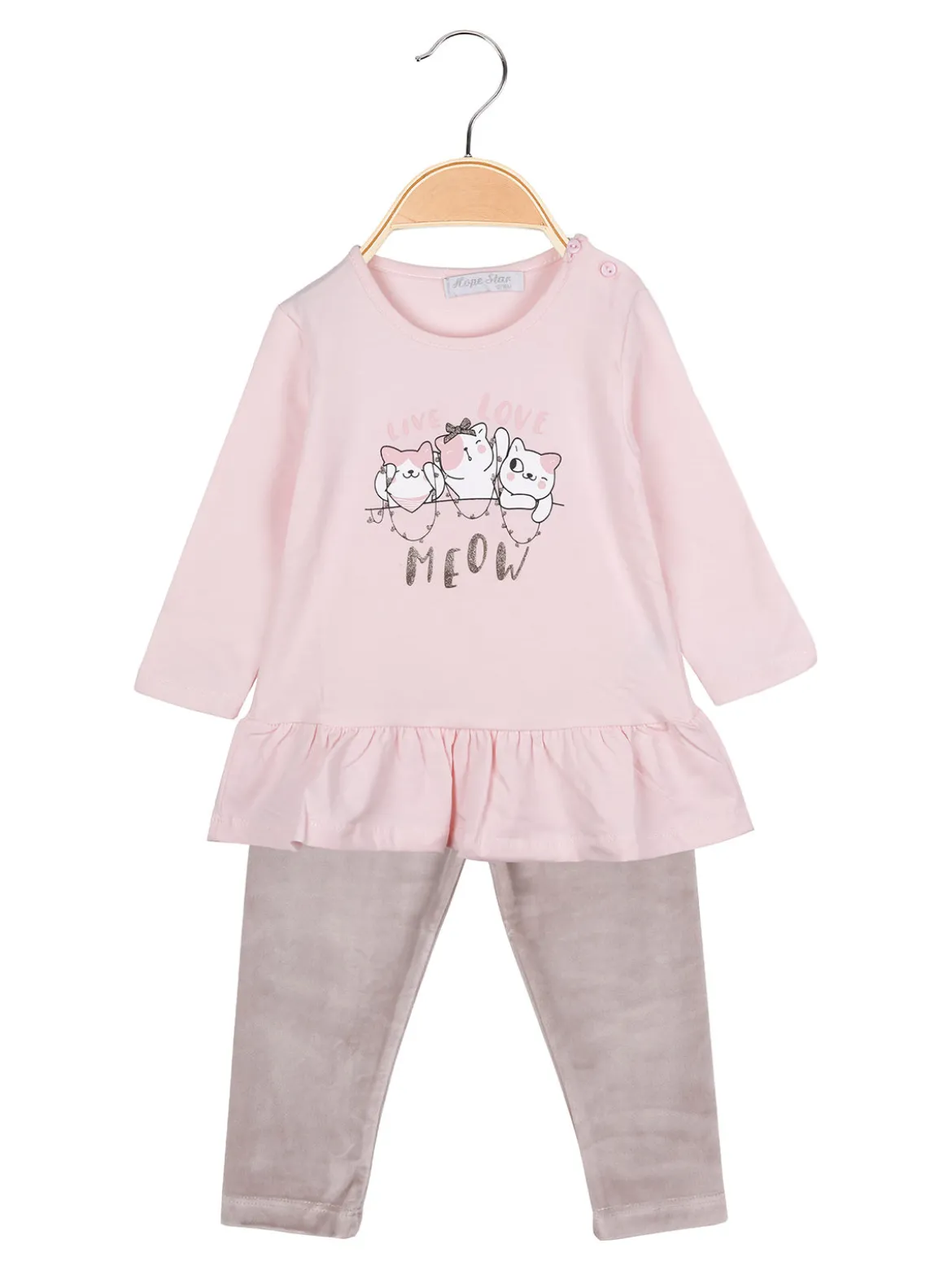 Hope Star Completo lungo da neonata con maglietta e leggings in ciniglia - rosa