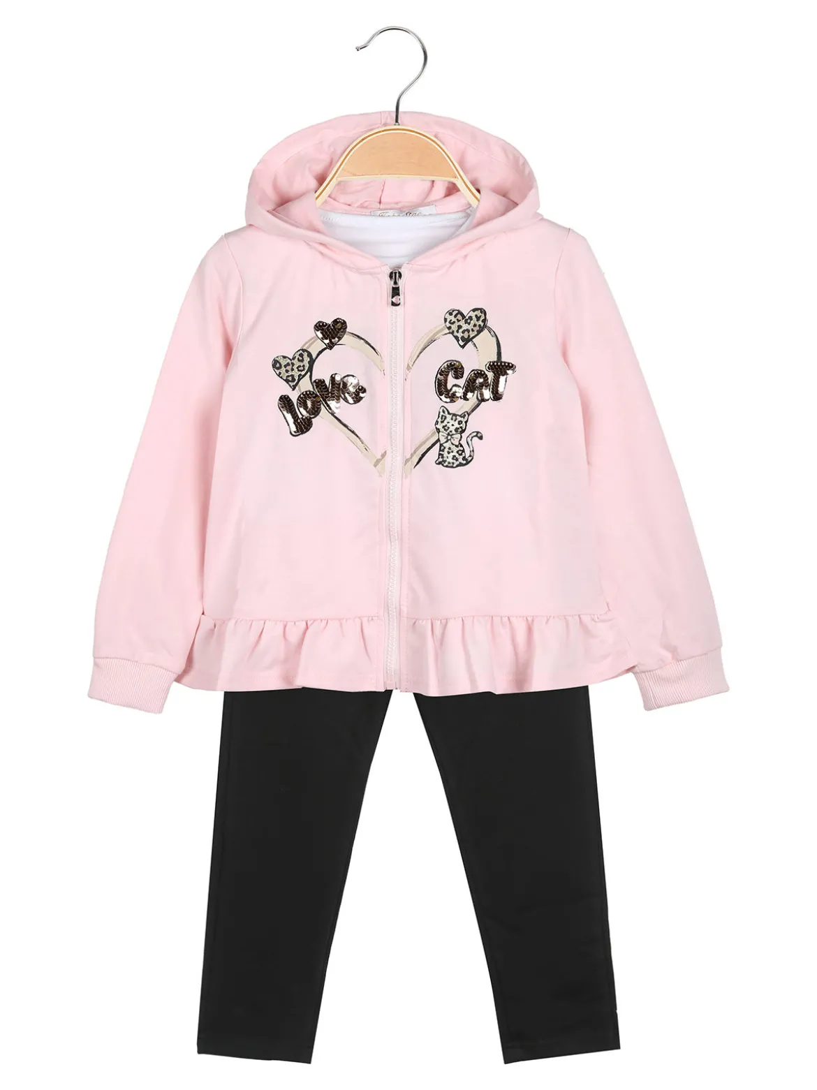 Hope Star Completo 3 pezzi da bambina con cappuccio e zip - rosa
