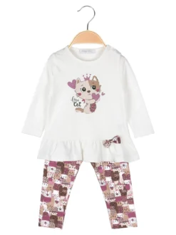 Hope Star Completo 2 pezzi da neonata con stampa gatti - bianco