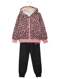 Hope Star Completo tuta da bambina maculata 3 pezzi con cappuccio e zip - rosa