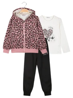 Hope Star Completo tuta da bambina maculata 3 pezzi con cappuccio e zip - rosa