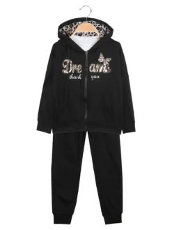 Hope Star Completo tuta 3 pezzi da bambina con cappuccio e zip - nero