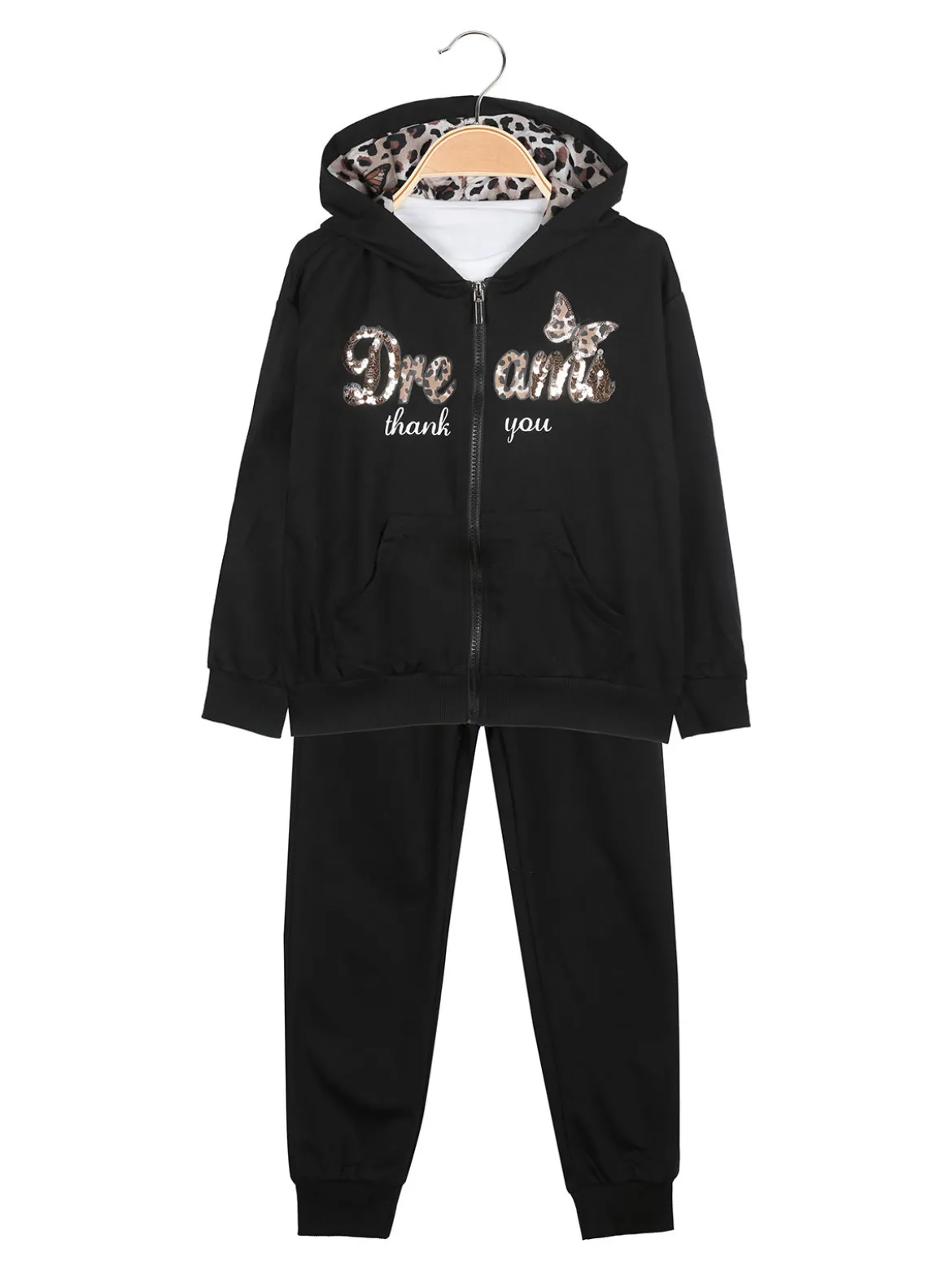 Hope Star Completo tuta 3 pezzi da bambina con cappuccio e zip - nero
