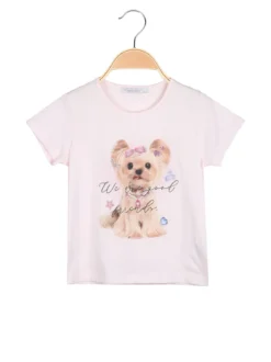 Hope Star T-shirt da bambina in cotone con stampa disegno e strass - rosa