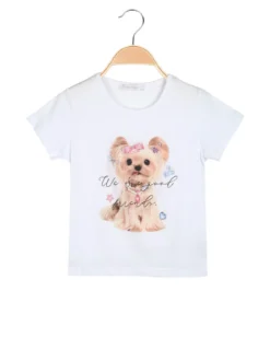 Hope Star T-shirt da bambina in cotone con stampa disegno e strass - bianco