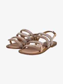 Hosis Sandali donna in pelle con strass e cinturino alla caviglia