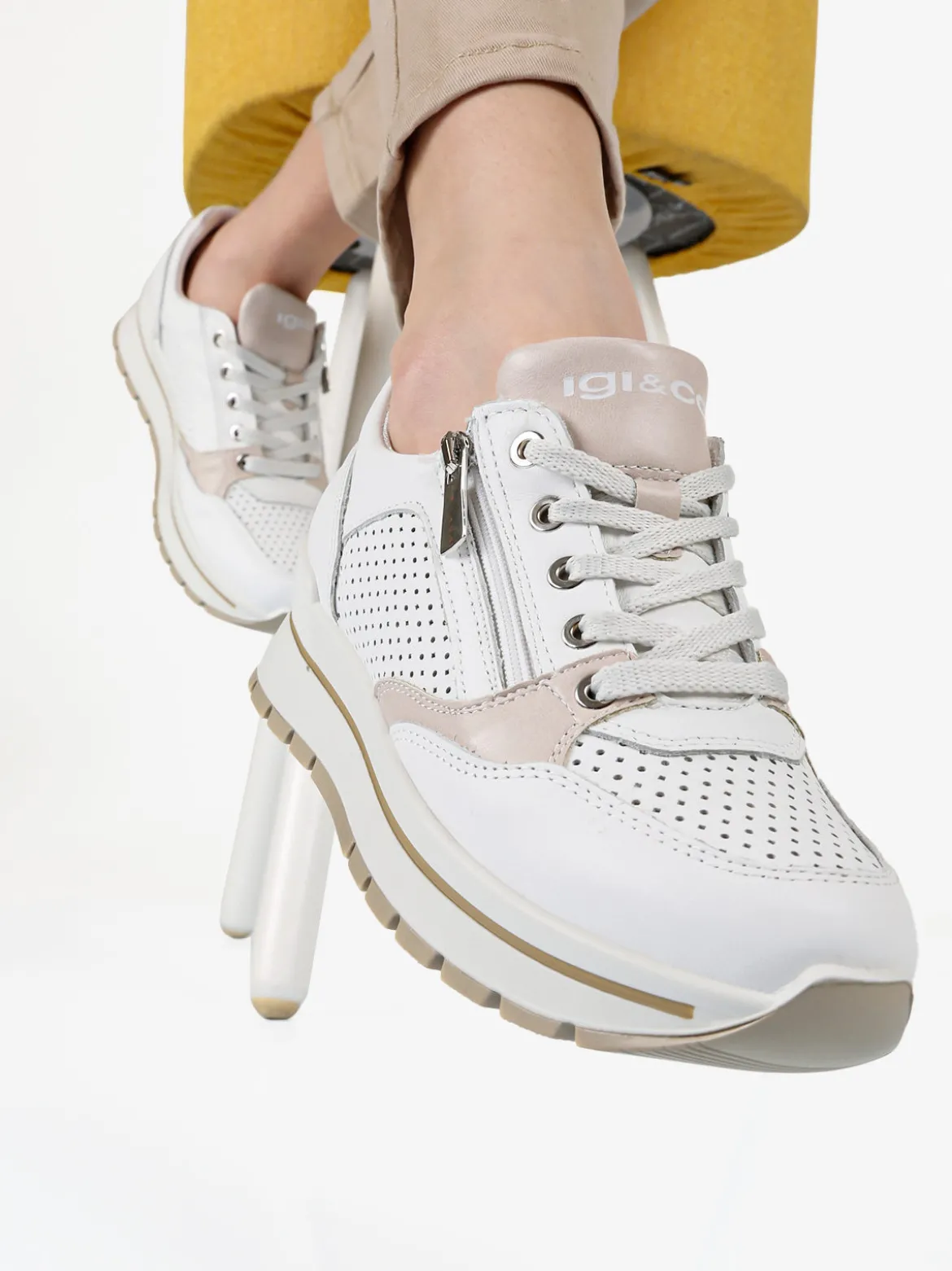 Igi&Co Sneakers casual in pelle da donna con zip e lacci