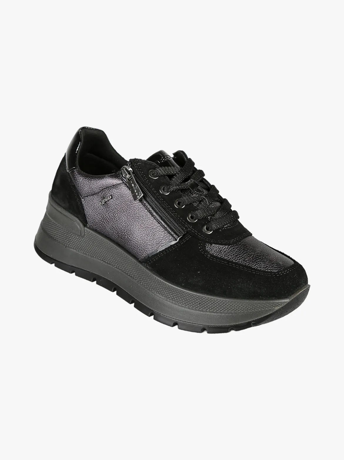 Igi&Co Sneakers donna in pelle con zeppa platform - nero