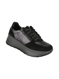 Igi&Co Sneakers donna in pelle con zeppa platform - nero