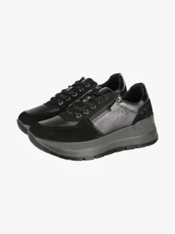 Igi&Co Sneakers donna in pelle con zeppa platform - nero