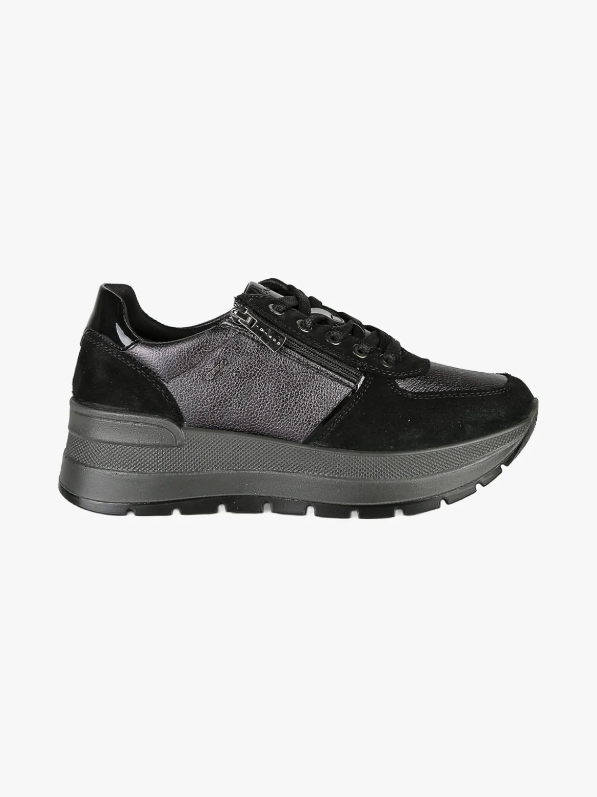 Igi&Co Sneakers donna in pelle con zeppa platform - nero