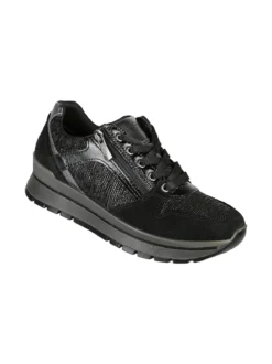 Igi&Co Sneakers donna in pelle con zip e lacci - nero