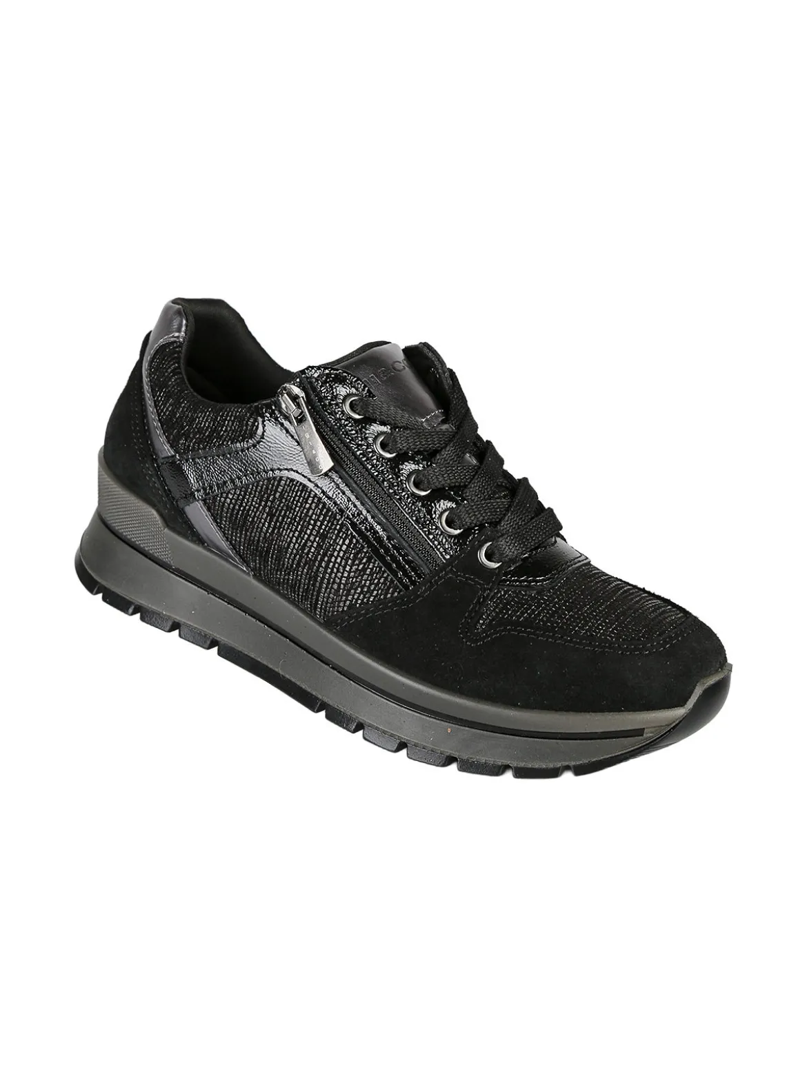 Igi&Co Sneakers donna in pelle con zip e lacci - nero