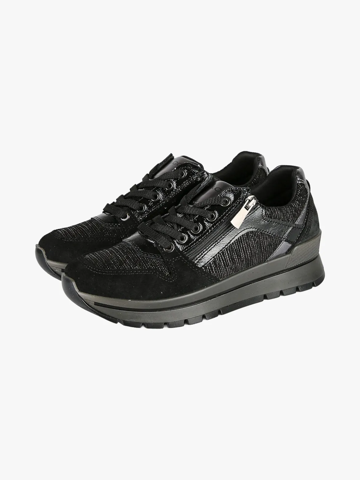 Igi&Co Sneakers donna in pelle con zip e lacci - nero