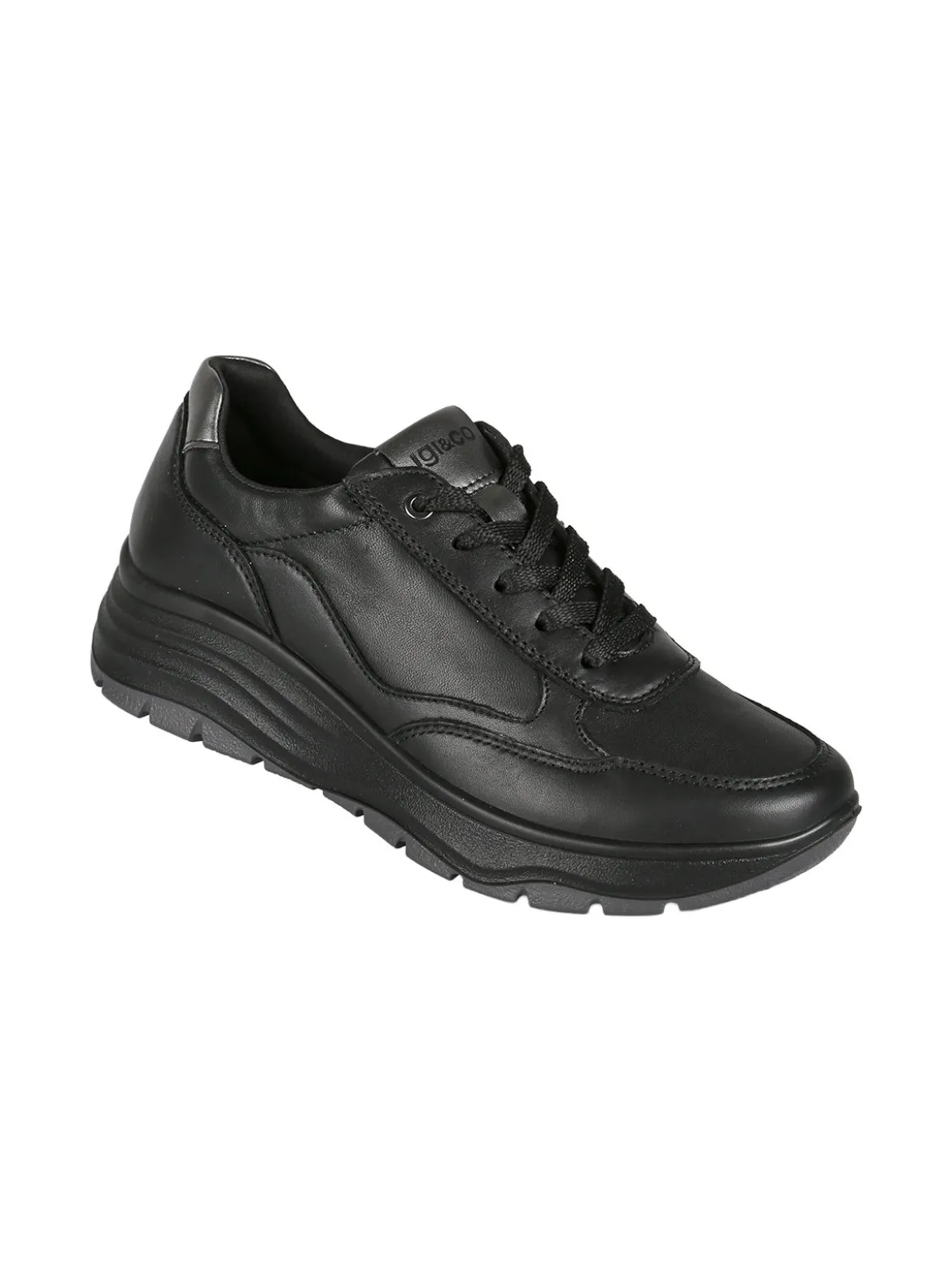 Igi&Co Sneakers donna stringate in pelle con zeppa - nero