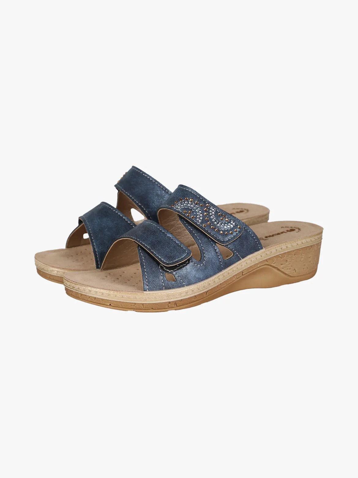 Inblu Ciabatte donna con doppia fascia a strappo e zeppa - blu