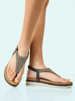 Inblu Sandali donna a infradito con perline e cinturino elastico - nero