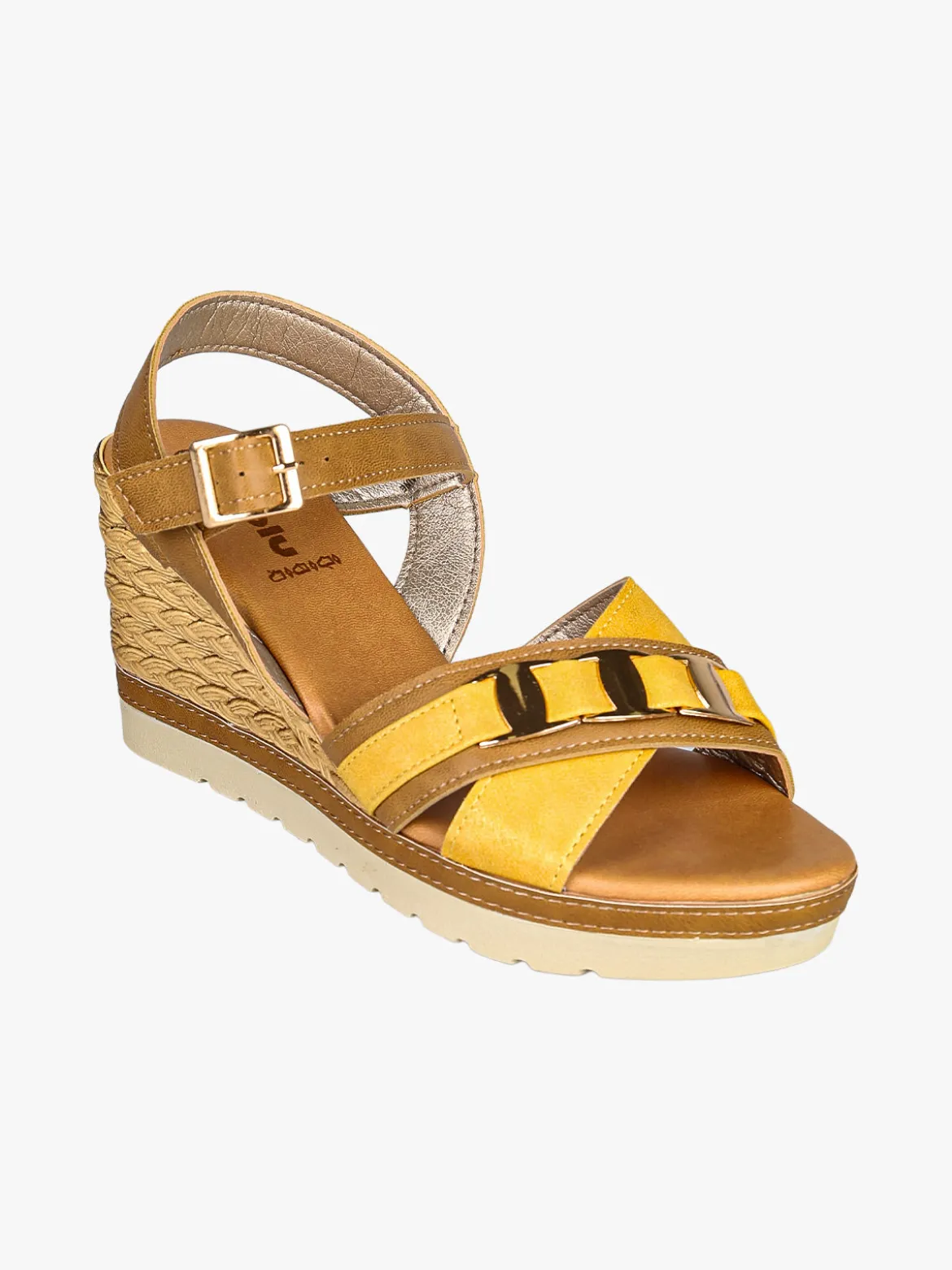 Inblu Sandali donna con zeppa e doppia fascia incrociata - cammello