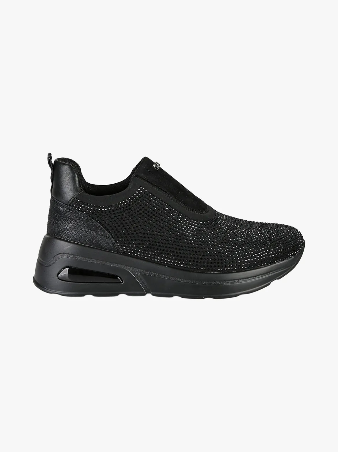 Inblu Sneakers donna slip on con zeppa e strass - nero