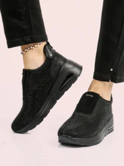 Inblu Sneakers donna slip on con zeppa e strass - nero